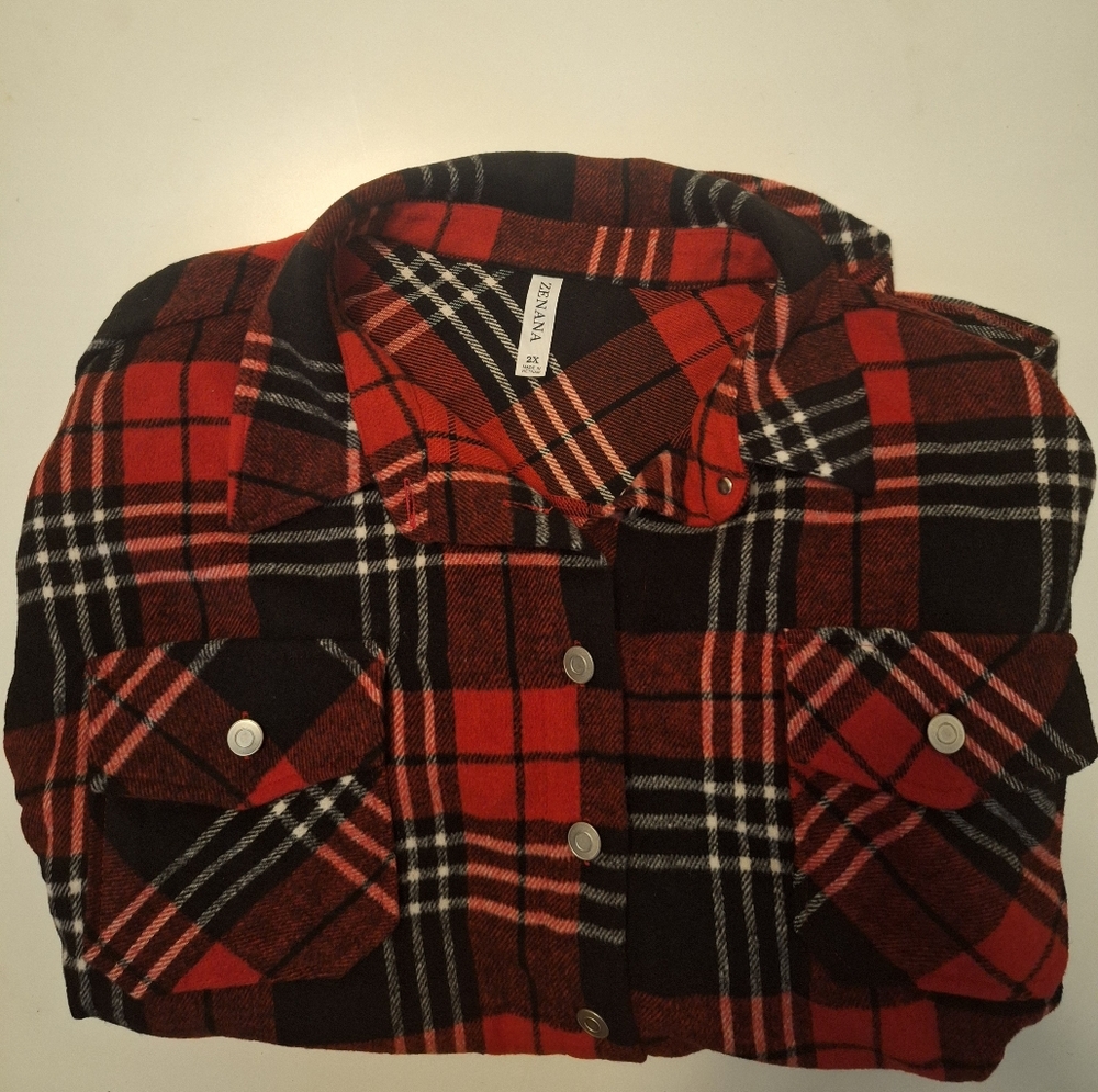 NWOT Zenana Plus Size 2X Plaid Wool Button Down Sweater Shirt